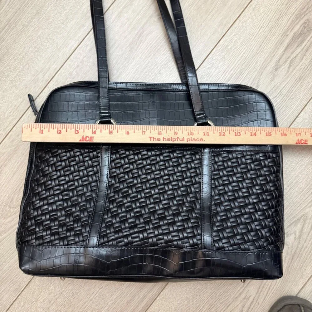 Coldwater Creek Women's Tote Handbag Black Woven Leather Hampton Computer Bag
